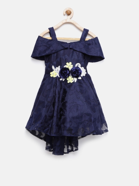 

Peppermint Girls Navy Blue Self-Design Fit & Flare Dress