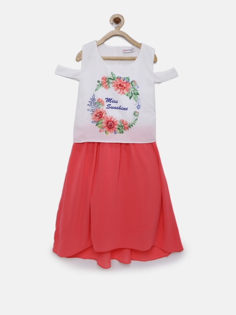 

Peppermint Girls White & Pink Printed A-Line Dress