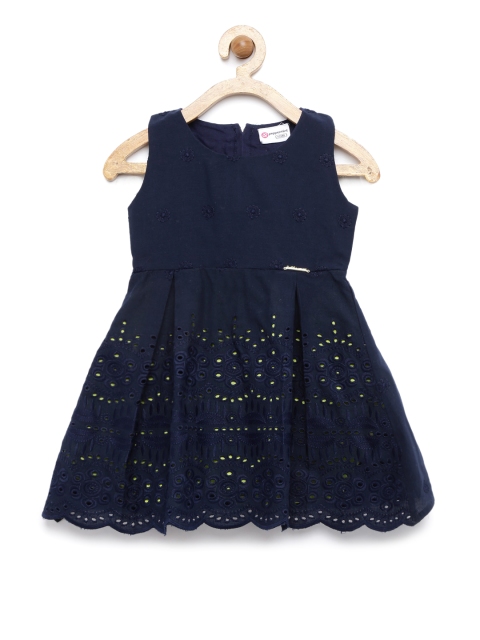 

Peppermint Girls Navy Blue Solid Fit and Flare Dress