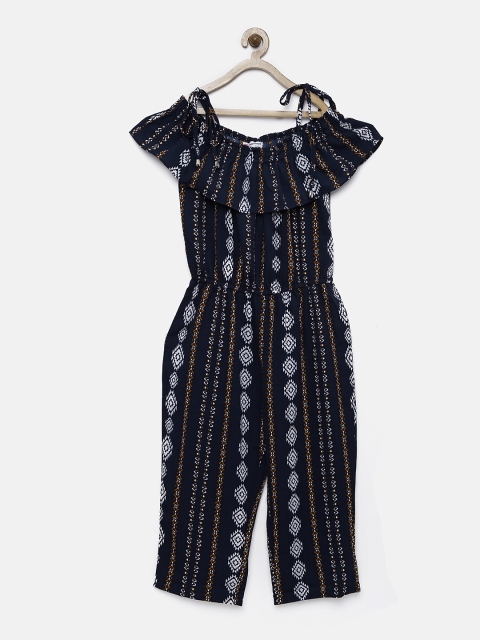 

Peppermint Girls Navy Blue & White Printed Basic Jumpsuit