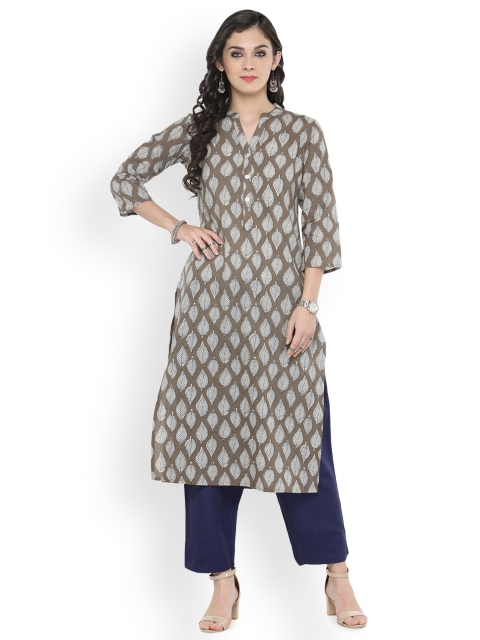 

Varanga Women Taupe Printed Straight Kurta