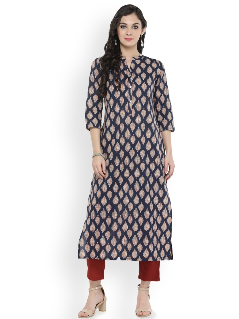 

Varanga Women Navy Blue Printed Straight Kurta