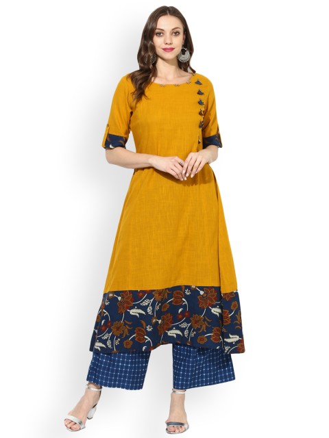 

Varanga Women Mustard Printed A-Line Kurta