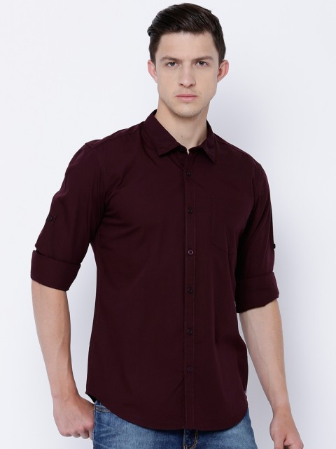 

HIGHLANDER Men Burgundy Slim Fit Solid Casual Shirt