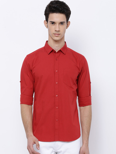

HIGHLANDER Men Red Slim Fit Solid Casual Shirt