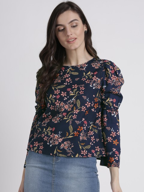 

Splash Women Navy Blue Floral Print Boxy Top
