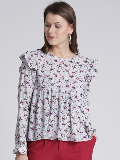 

Splash Women Blue & Magenta Floral Print A-Line Top