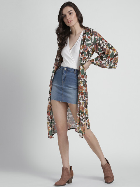 

Splash White & Green Printed Open Front Shrug
