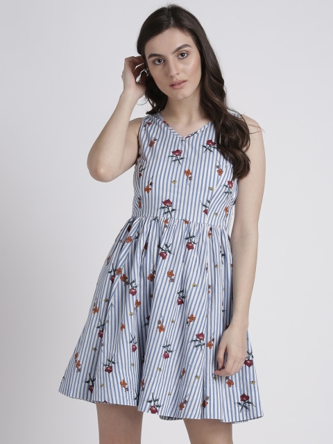 

Splash Women Blue & White Striped Fit & Flare Dress