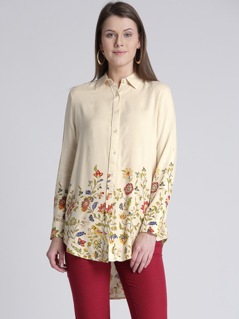 

Splash Women Cream-Coloured Floral Print High-Low Shirt