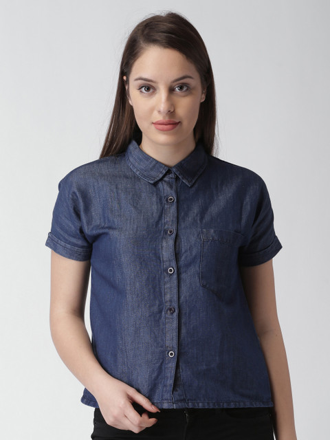 

Blue Saint Women Blue Snug Slim Fit Solid Casual Shirt