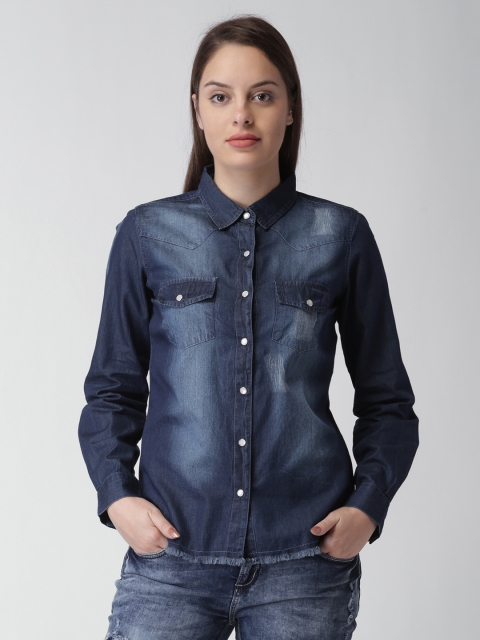

Blue Saint Women Blue Comfort Slim Fit Faded Casual Shirt
