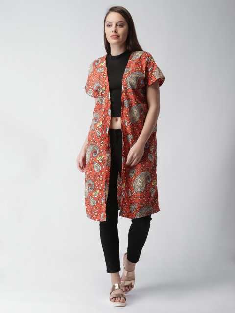 

Blue Saint Orange Printed Open Front Shrug