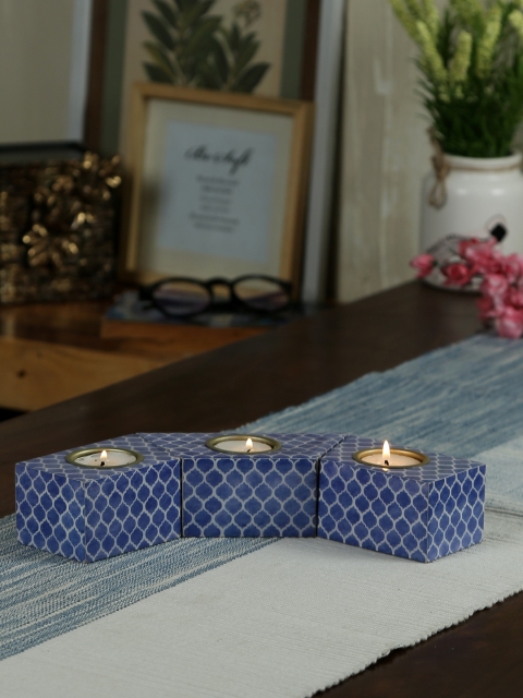 

RANGRAGE Set of 3 Blue & White Handcrafted Candle Holders