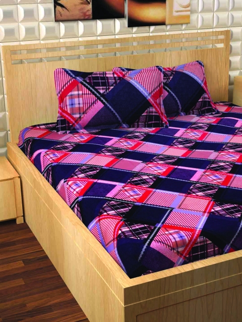 

Story@home Unisex Navy Blue & Pink Flat 300 TC Cotton 1 King Bedsheet with 2 Pillow Covers