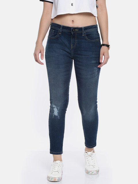 

Jealous 21 Women Blue Skinny Fit Mid-Rise Mildly Distressed Stretchable Jeans