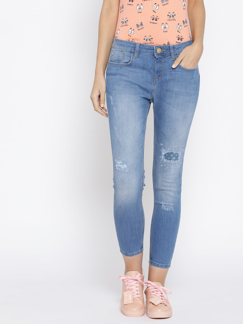 

Jealous 21 Women Blue Skinny Fit Mid-Rise Mildly Distressed Cropped Stretchable Jeans