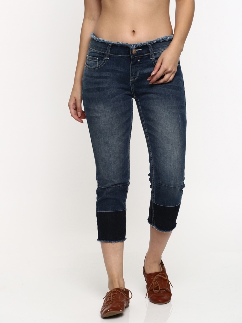

Jealous 21 Women Blue Skinny Fit Mid-Rise Low Distress Stretchable Cropped Jeans