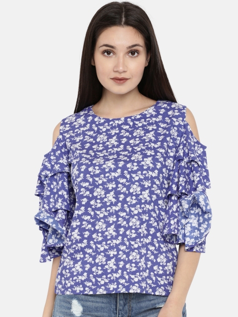 

Jealous 21 Women Purple Printed Cold-Shoulder Top