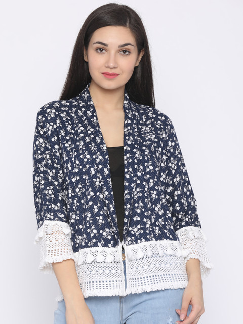 

Jealous 21 Navy Printed Open Front Shrug, Navy blue