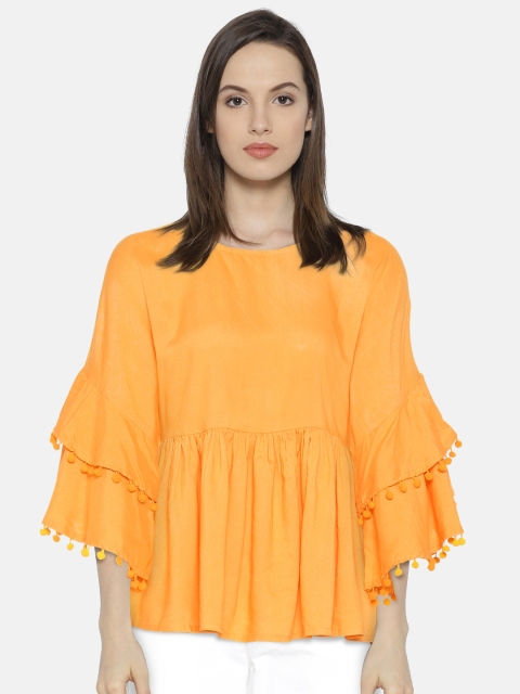 

Jealous 21 Women Yellow Solid Cinched Waist Top