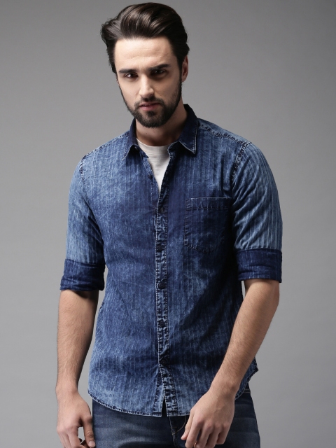 

HERE&NOW Men Blue Regular Fit Chambray Casual Shirt