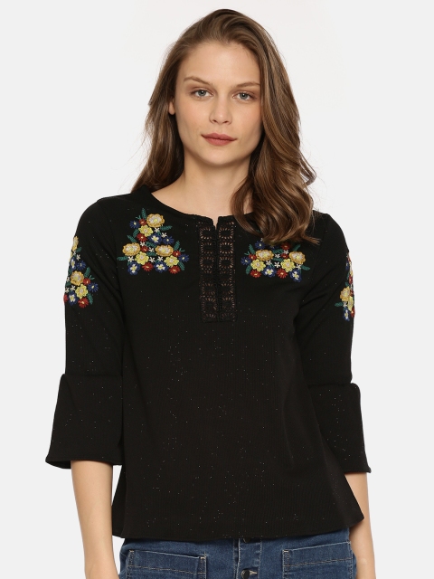 

Jealous 21 Women Black Embroidered Top