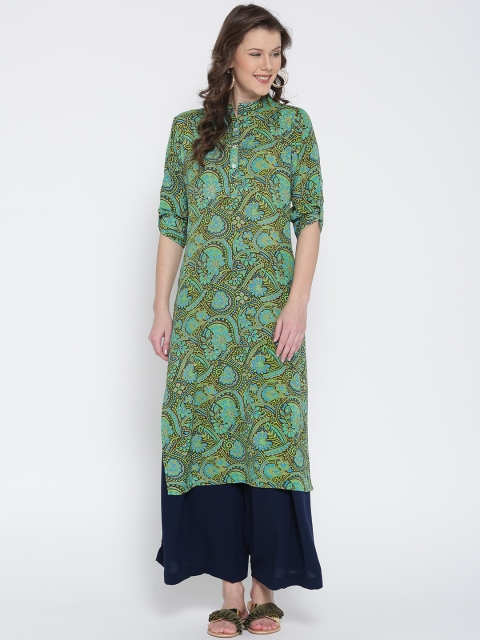 

Jashn Women Brown & Green Printed Crepe Straight Kurta