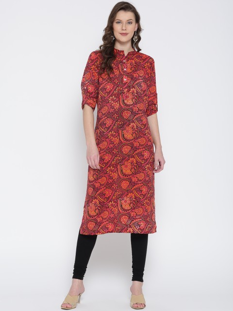 

Jashn Women Red & Black Printed Straight Kurta