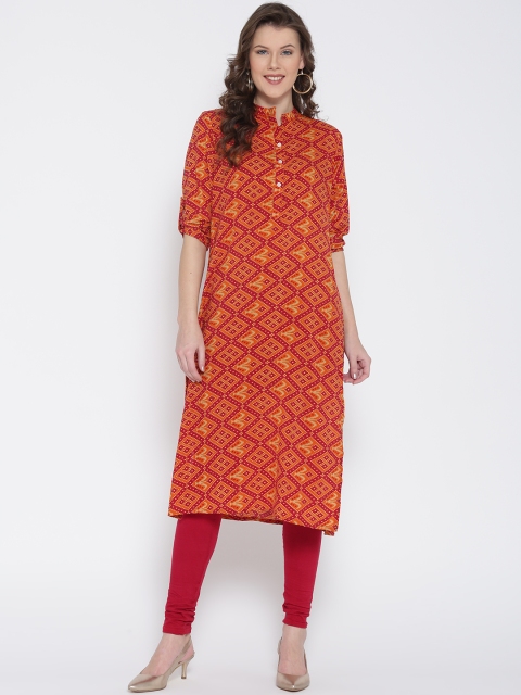

Jashn Women Red & Orange Printed Straight Kurta