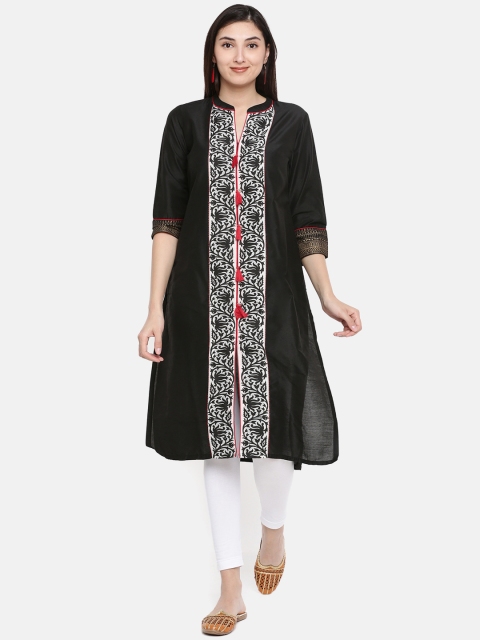 

Jashn Women Black & White Printed Straight Kurta