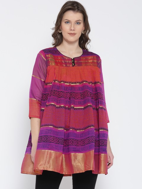 

Jashn Magenta & Red Printed Pleated A-Line Kurti