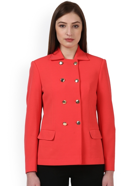 

Park Avenue Red Solid Double Breasted Formal Blazer