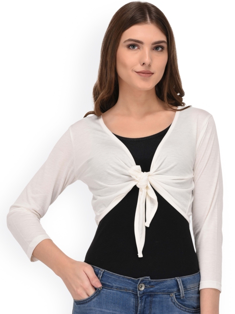 

Espresso Off-White Solid Tie-Up Shrug