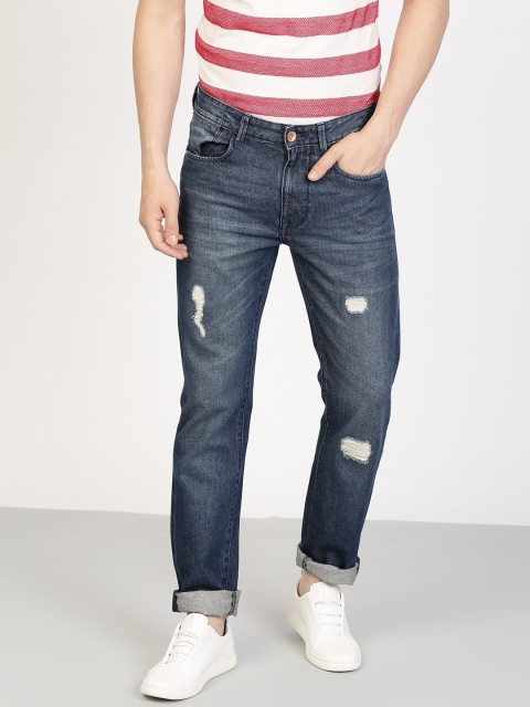 

ether Men Blue Slim Fit Mid-Rise Low Distress Jeans