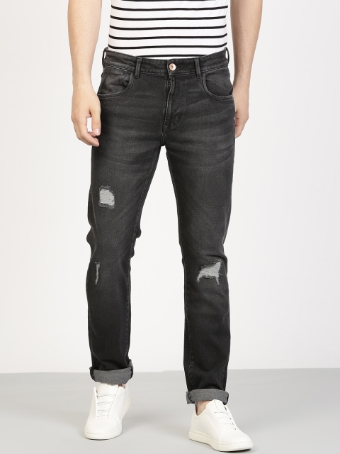 

ether Men Charcoal Grey Slim Fit Mid-Rise Mildly Distressed Stretchable Jeans