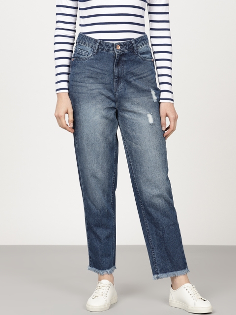 

ether Women Blue Mom Fit Mid-Rise Low Distress Jeans