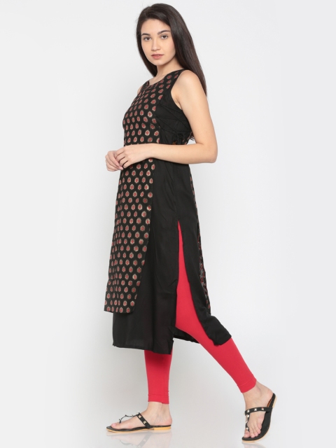 

Global Desi Women Black Woven Design Straight Kurta