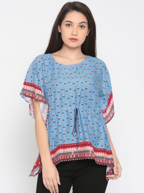 

Global Desi Women Blue Printed Top