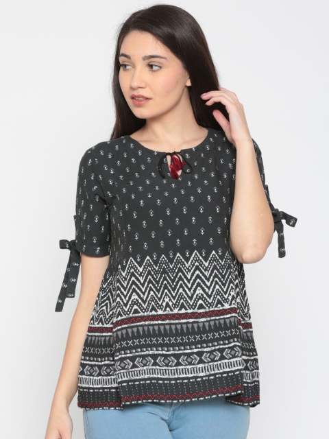 

Global Desi Women Black Printed Top