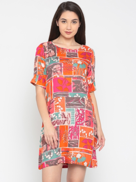 

Global Desi Women Red Printed A-Line Dress