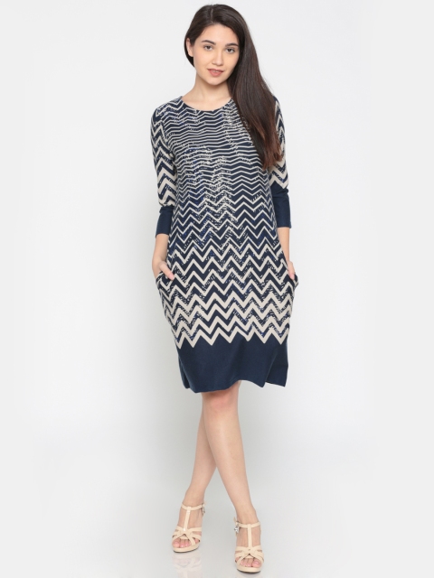 

Global Desi Women Blue Printed A-Line Dress