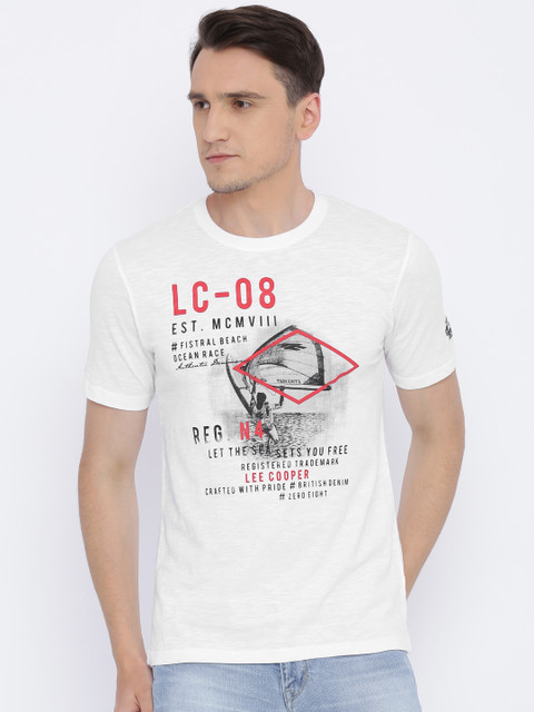 

Lee Cooper Men White Printed Round Neck T-Shirt