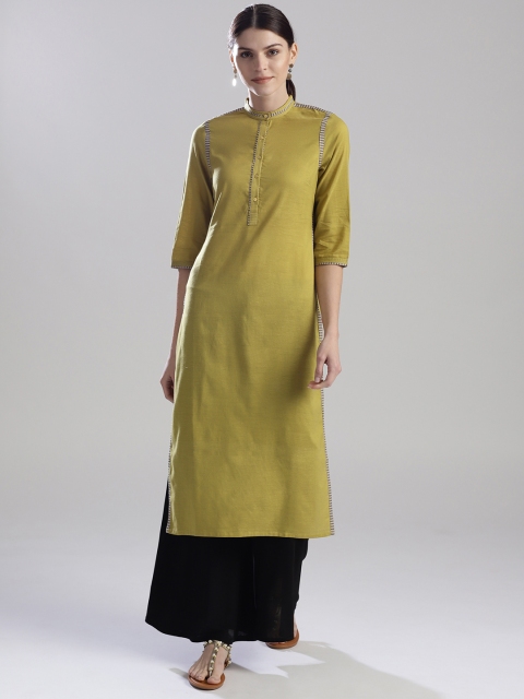 

W Women Green Solid Straight Kurta
