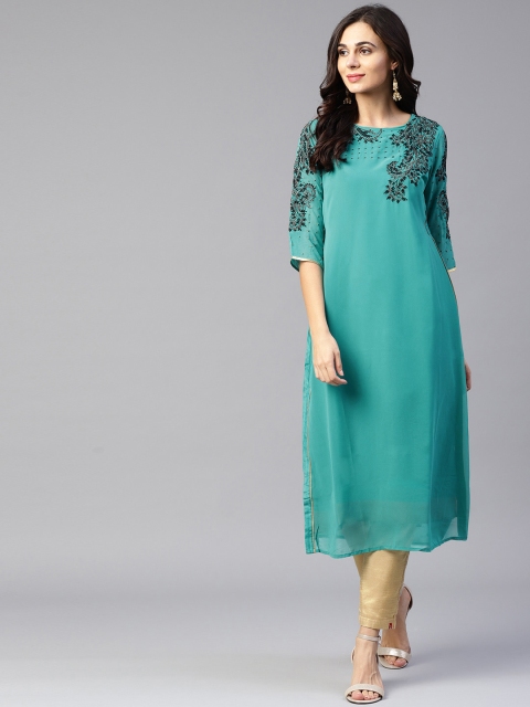 

Wishful by W Women Green Yoke Design Layered Straight Kurta