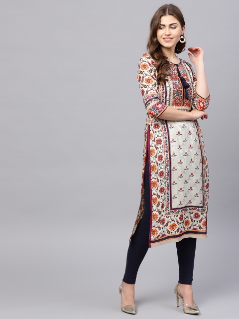 

WISHFUL by W Women Off-White & Red Printed Straight Kurta