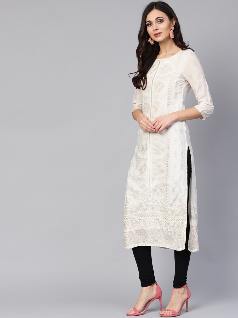 

W Women Off-White & Golden Printed Straight Kurta