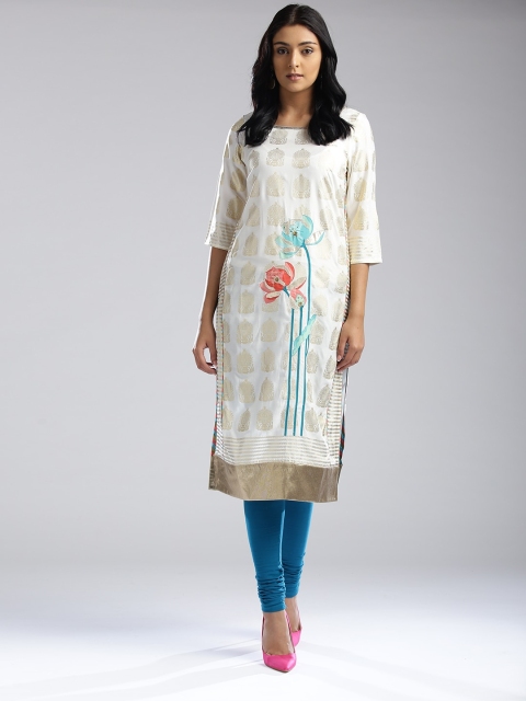 

W Women Off-White & Golden Printed Straight Sustainable Kurta