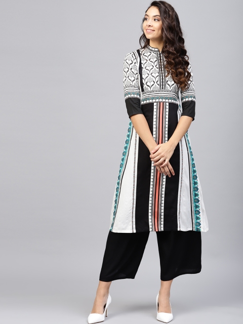 

W Women Black & Off-White Printed A-Line Kurta