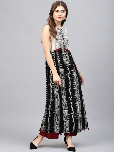 

W Women Black & Off-White Printed Empire Kurta